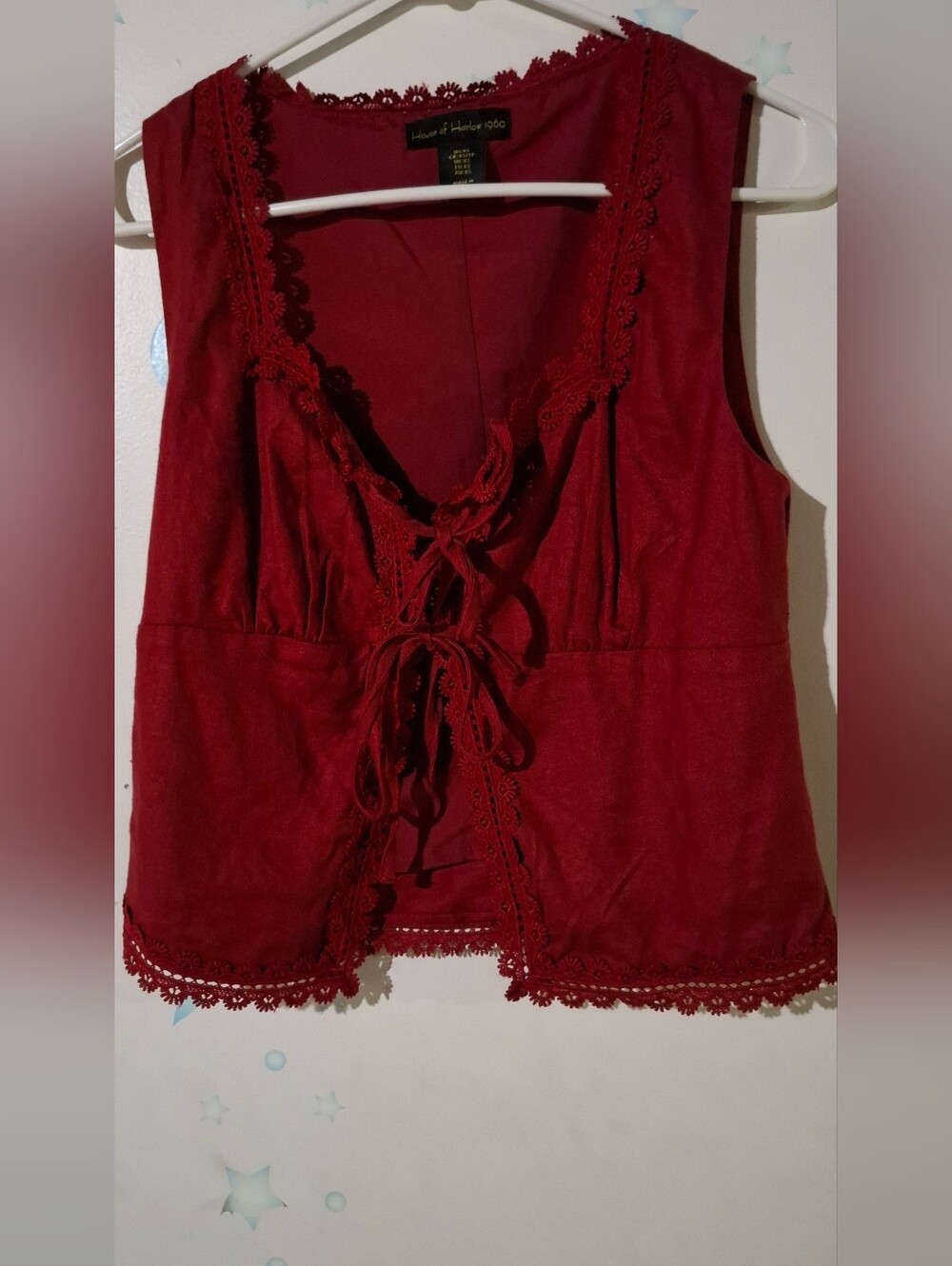 House of Harlow 1960 Red Lace-Trim Tie-Front Tunic